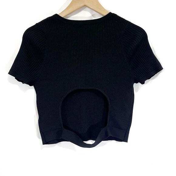 Express Body Contour Cutout Cropped Sweater Knit Top Ribbed Black L - Picture 4 of 5